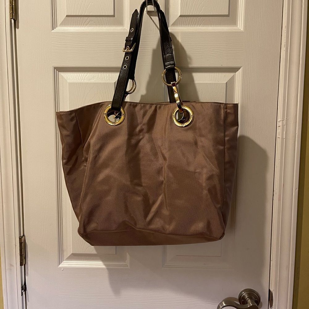 JPK Paris 75 Nylon Brown large tote dark brown straps gold tone hardwares